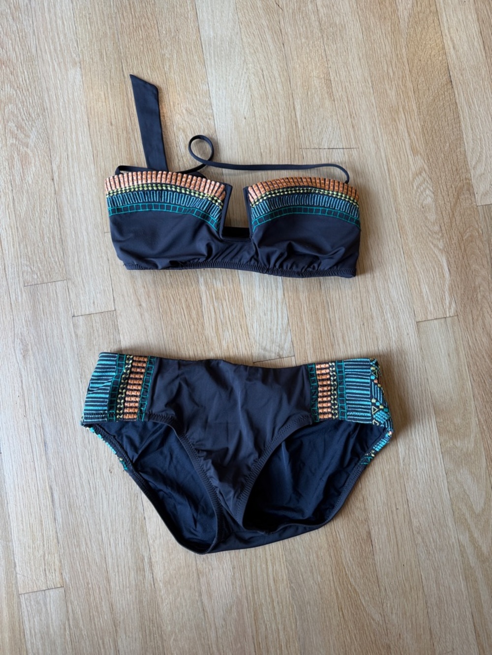 Nanette Lepore Black Bikini Set with Teal & Orange Trim